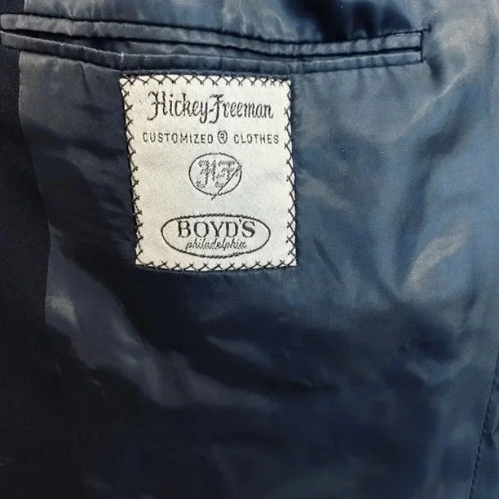 Hickey Freeman Wool Blazer 44R 44 Regular Dark Navy Blue Sport Coat Jacket Boyds
